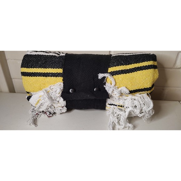 Yoga Blanket Mexican Throw Vintage Style Yellow White Black Stripes 51" x 75" - Picture 3 of 7